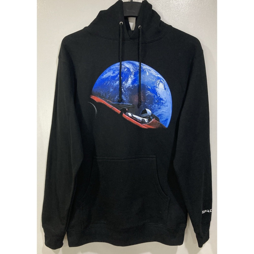Space X Space Roadster‎ Falcon Heavy 2018 Hoodie Sweatshirt Black Size Small